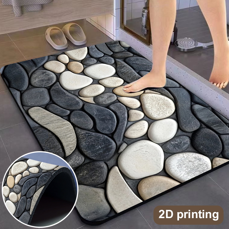 Bamboo Bath Mat - 페블 패턴 규조토 러그 바닥 매트